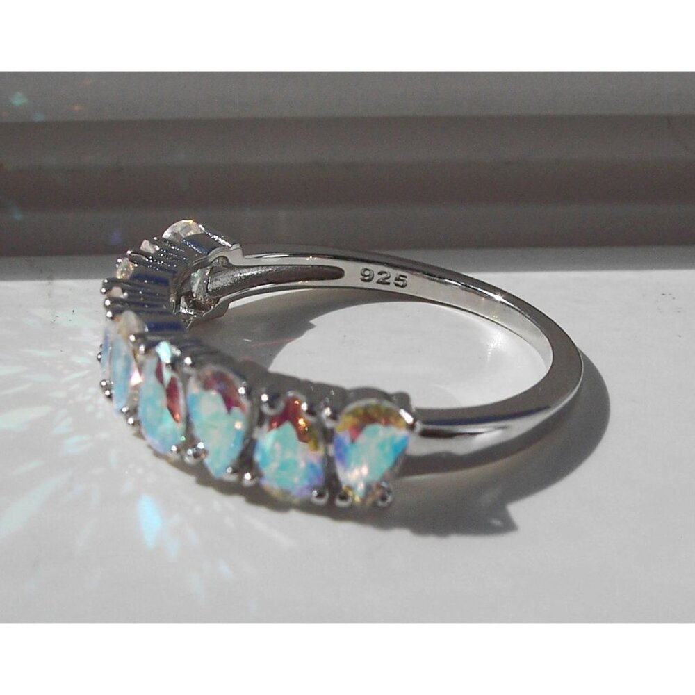 925 STERLING SILVER Aurora Borealis Cubic Zirconia Band Ring - Picture 12 of 16